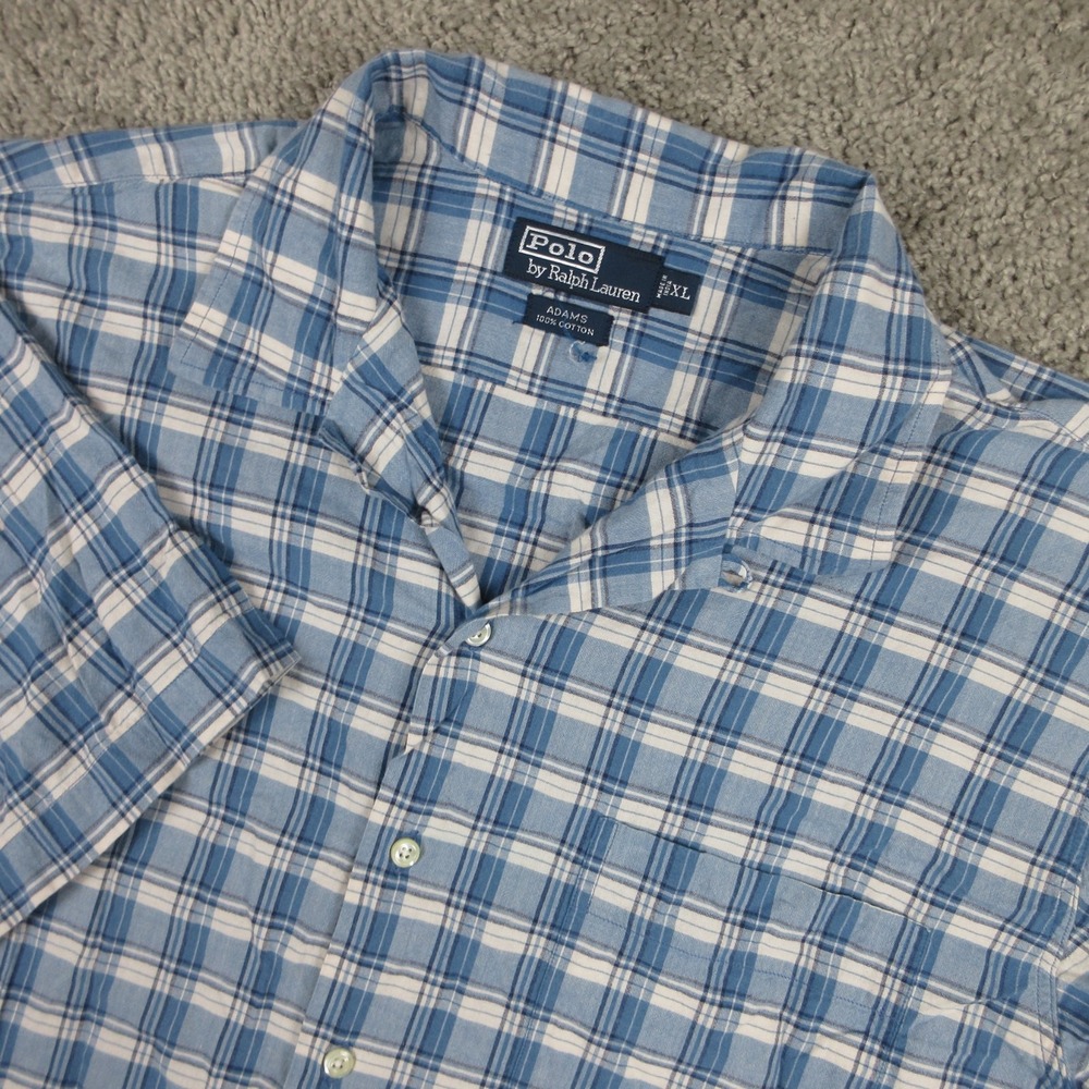 Polo Ralph Lauren Shirt Mens XL Blue Plaid Adams Camp Loop Collar Button Up